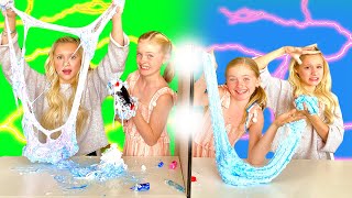 DOUBLE TROUBLE Twin Telepathy Slime Challenge Twins vs Twins [upl. by Dorine]