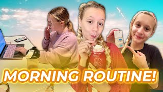 Online School Morning Routine 2021 Skincare and Stretching Habits  COUCH SISTERS [upl. by Soinski]