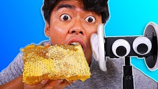 I Tried ASMR Eating Raw Honeycomb Floral Foam Watermelon Sticky Crunchy Sounds [upl. by Ater]