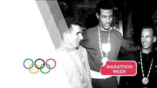 Abebe Bikila Wins Marathon Gold Running Barefoot  Rome 1960 Olympics [upl. by Ilatfan]