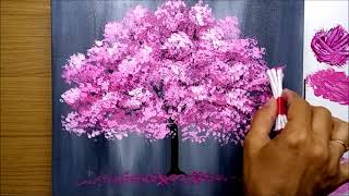 How to Paint Cherry Blossom  Technique with Cotton Swab  Acrylic Painting to train [upl. by Kathryn]