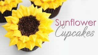 Sunflower Cupcakes  Buttercream Piping Technique Tutorial [upl. by Leanatan]