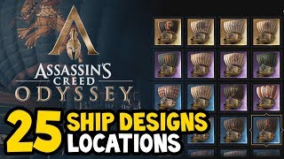 Assassins Creed Odyssey  ALL SHIP DESIGNS  SKINS Locations Guide [upl. by Gilmour]