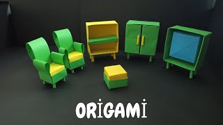 Kağıttan KoltukKağıttan SehpaKağıttan Tv ÜnitesiKağıttan Dolap Yapımı  Origami [upl. by Eeralih]