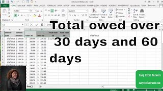 Calculate the total owed over 30 days and 60 days in Excel [upl. by Cherise614]