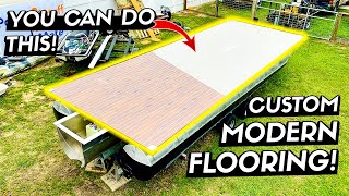 Installing Custom Flooring on my Pontoon Boat Rebuild  Episode 4 [upl. by Elleuqar360]