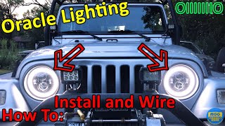 DIY  How To Install And Wire LED Halo Projector Headlights On A Jeep Wrangler [upl. by Ordnael]