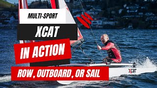 XCAT Catamaran in Action  MultiSport Sailboat You Can Row Outboard or Sail [upl. by Bamby]