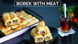 Borek with meat  Easy borek  Filophylo pastry stuffed with meat  Turkish meat pie  بورك باللحم [upl. by Linzer]