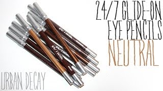 Review amp Swatches URBAN DECAY 247 GlideOn Eye Pencils Neutrals Browns Golds [upl. by Brookner]