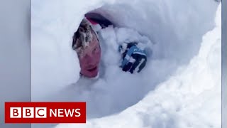 Utah avalanche Amazing escape of snowmobilers  BBC News [upl. by Eralcyram5]