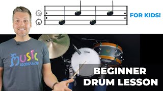 Easy First Drum Set Lesson for Kids  Beginner Drum Beat [upl. by Francene942]