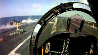 FA 18 Hornet Cockpit View Catapult Launch Takeoff  Aircraft Carrier [upl. by Alliscirp]