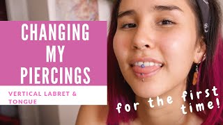 CHANGING MY PIERCINGS  Vertical Labret amp Tongue [upl. by Adnilim]