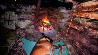 Solo BUSHCRAFT SURVIVAL SHELTER CAMPING in the wilderness Campfire Cooking Nature Sounds Asmr [upl. by Rosamond]