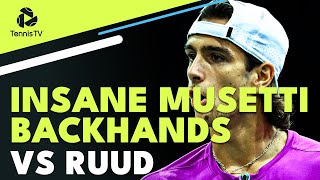 INSANE Lorenzo Musetti Backhands vs Ruud  Paris 2022 Highlights [upl. by Aliakim260]