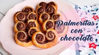 Palmeritas de hojaldre con chocolate  Receta Fácil [upl. by Alisun]