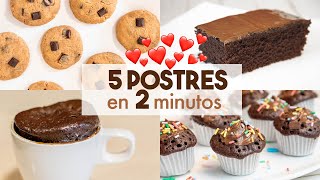 5 POSTRES en MICROONDAS 🍫🍪  en 2 minutos [upl. by Ena]