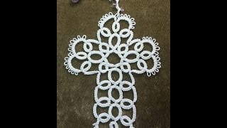 Tutorial Needle Tatted Cross Bookmark DIY  Video 4 PART 1 [upl. by Ddet]