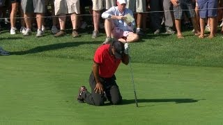 Tiger Woods drops to his knees in pain during final round of The Barclays [upl. by Annoeik605]