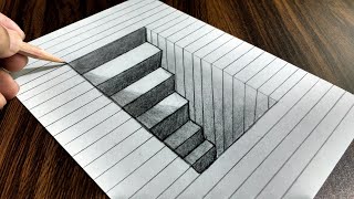 How to Draw 3D Steps in a Hole  Line Paper Trick Art [upl. by Hodges]