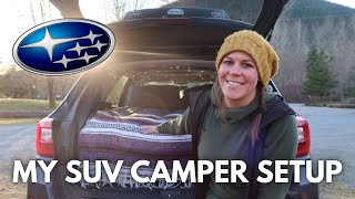 MY SOLO CAR CAMPING SETUP  Sleeping System Cooking System amp Accessories  Subaru Outback [upl. by Yauqram]