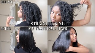 SILK PRESS AT HOME ON NATURAL HAIR  CURLY TO STRAIGHT  NO FRIZZ [upl. by Tnecillim703]