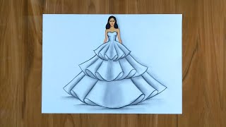 Simple Dresses drawings step by step  Fashion illustration drawing  Fashion design Illustration [upl. by Ari]