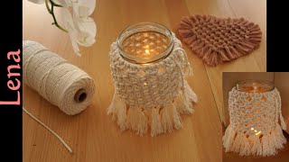 𝗠𝗮𝗰𝗿𝗮𝗺𝗲 with 𝗟𝗲𝗻𝗮 🕯️ MAKRAMEE WINDLICHT SELBER MACHEN 🕯️ Tutorial Macrame Candle Holder [upl. by Anilehcim]